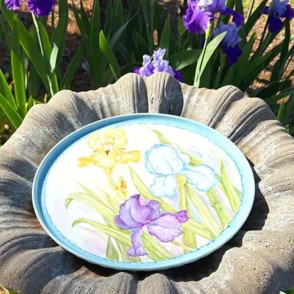 OOAK Hand painted Porcelain tray with irises - Picture 3 of 13
